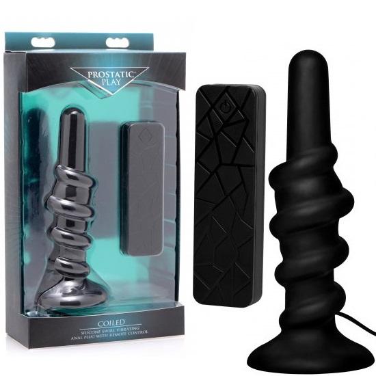 Prostatic Play Coiled Vibrating Anal Plug With Controller