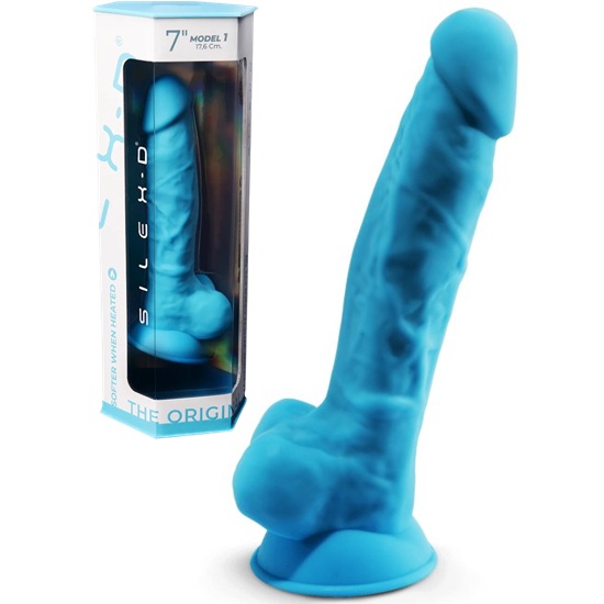 SilexD 7 Inch Blue Dual Density Silicone Dildo With Balls
